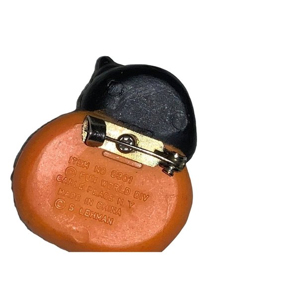 Fun World PIN Halloween Vintage Black Cat PUMPKIN Holiday Brooch #9301 - Picture 3 of 5
